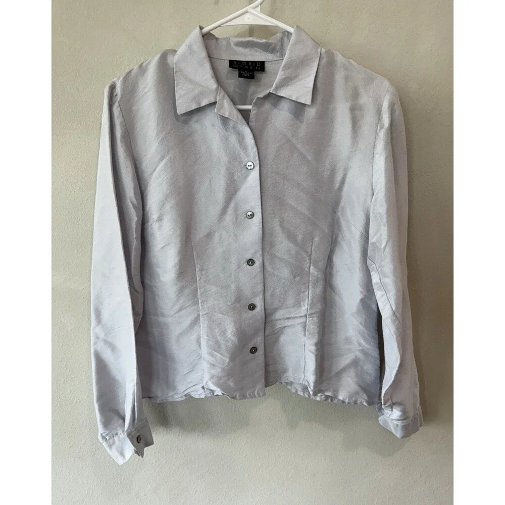 SIGRID OLSEN Women’s vintage blouse Gray Button Up Long Sleeve Shirt Top Medium - Picture 1 of 4